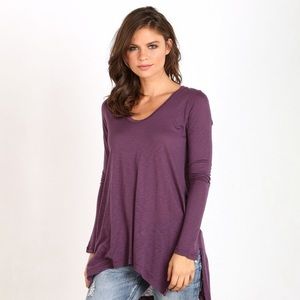 SPLENDID Slub Tee Tunic Purple Eggplant Hi Lo Small Long Sleeve